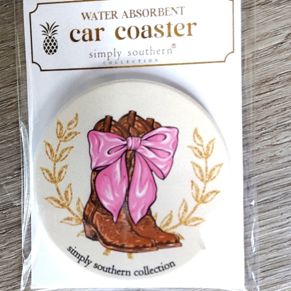 Simply Southern Accessories - 3/$10🆕Pink Bow Boot Car Coaster Water Absorbent Nwt